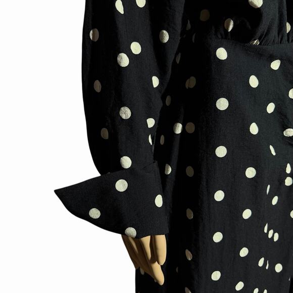 H&M Womens Wrap Dress Black White Polka Dot Midi Extra Long Sleeves Sz M - Picture 11 of 15